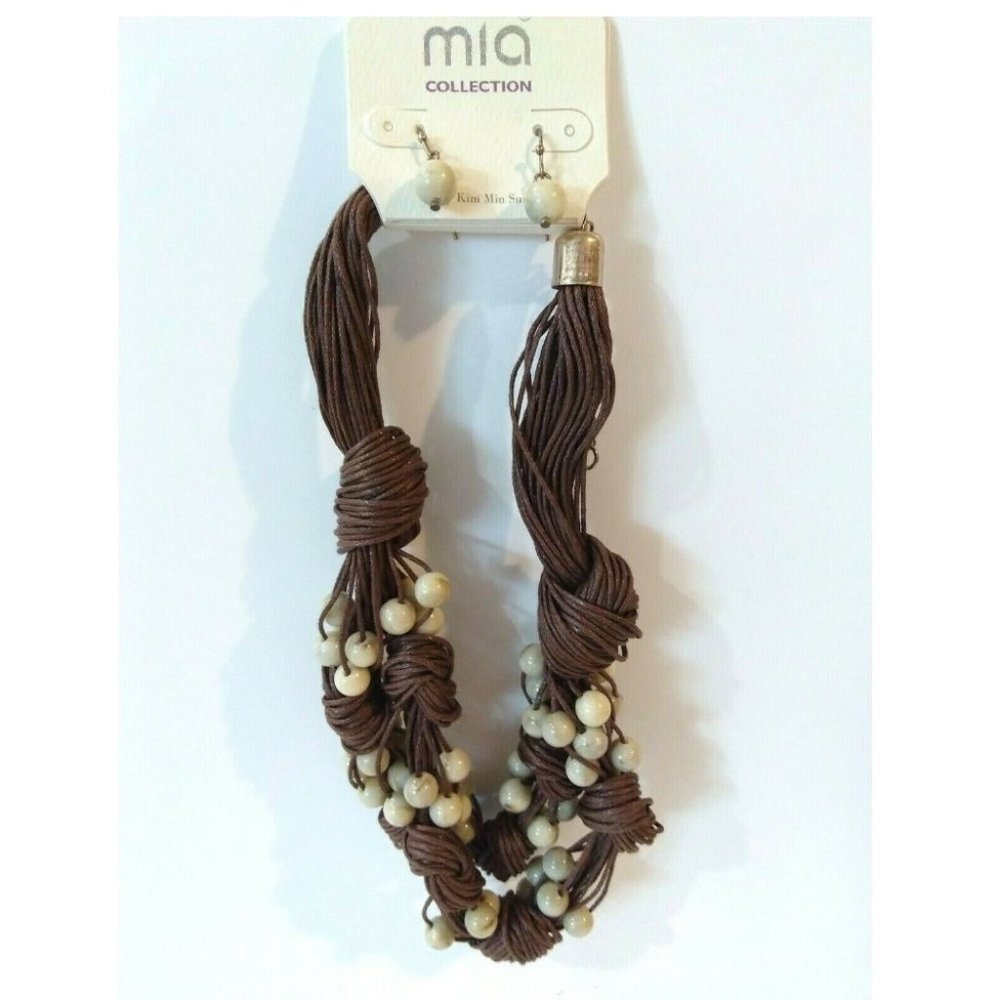 3/$10 ‎ Beaded Cord Choker Necklace + Bead Earrings